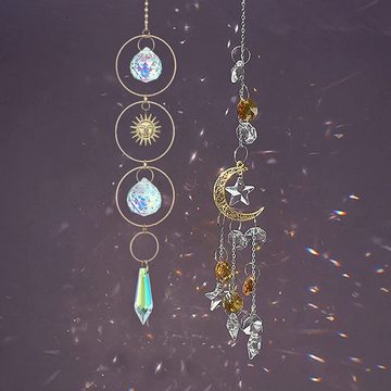 HIBNOPN Windspiel Kristall Sonnenfänger Ornamente mit Mond Dekor Perlen Kugel 3 Stück (3 St)
