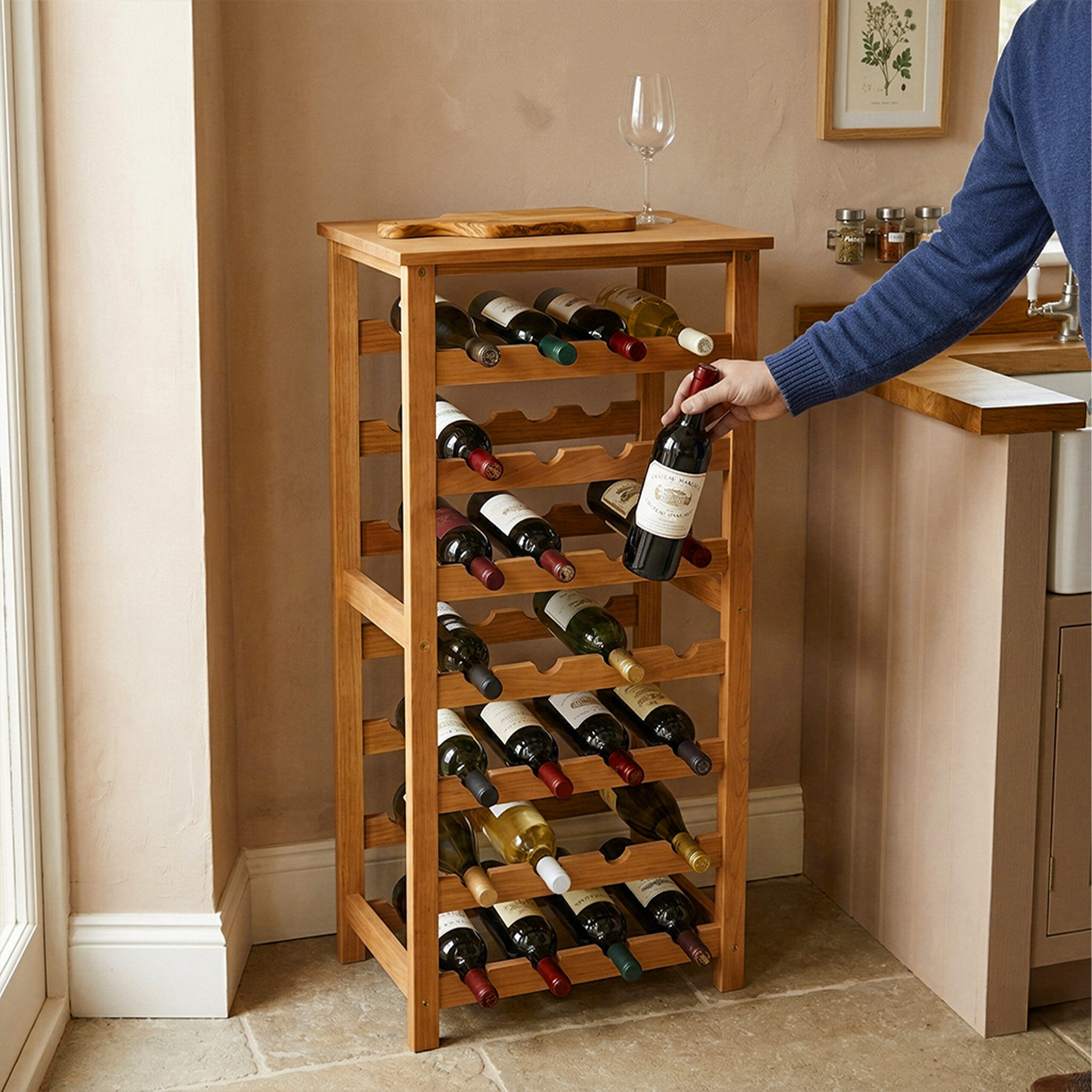 relaxdays Weinregal Walnussholz 24 Flasche, natur