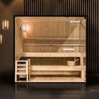 HOME DELUXE Sauna »SHADOW - XL«, BxTxH: 200,00 x 150,00 x 190,00 cm, 42 mm, für bis zu 5 Personen, inkl. 8 kW Saunaofen, hochwertige Fichte