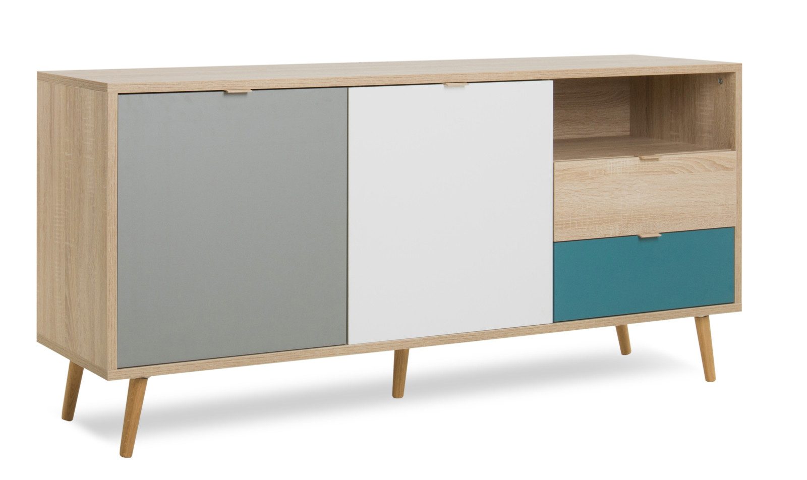 Furn.Design Sideboard Colory (Kommode in Eiche Sonoma mit weiß, grau und grün, 150 x 71 cm), skandinavisches Design