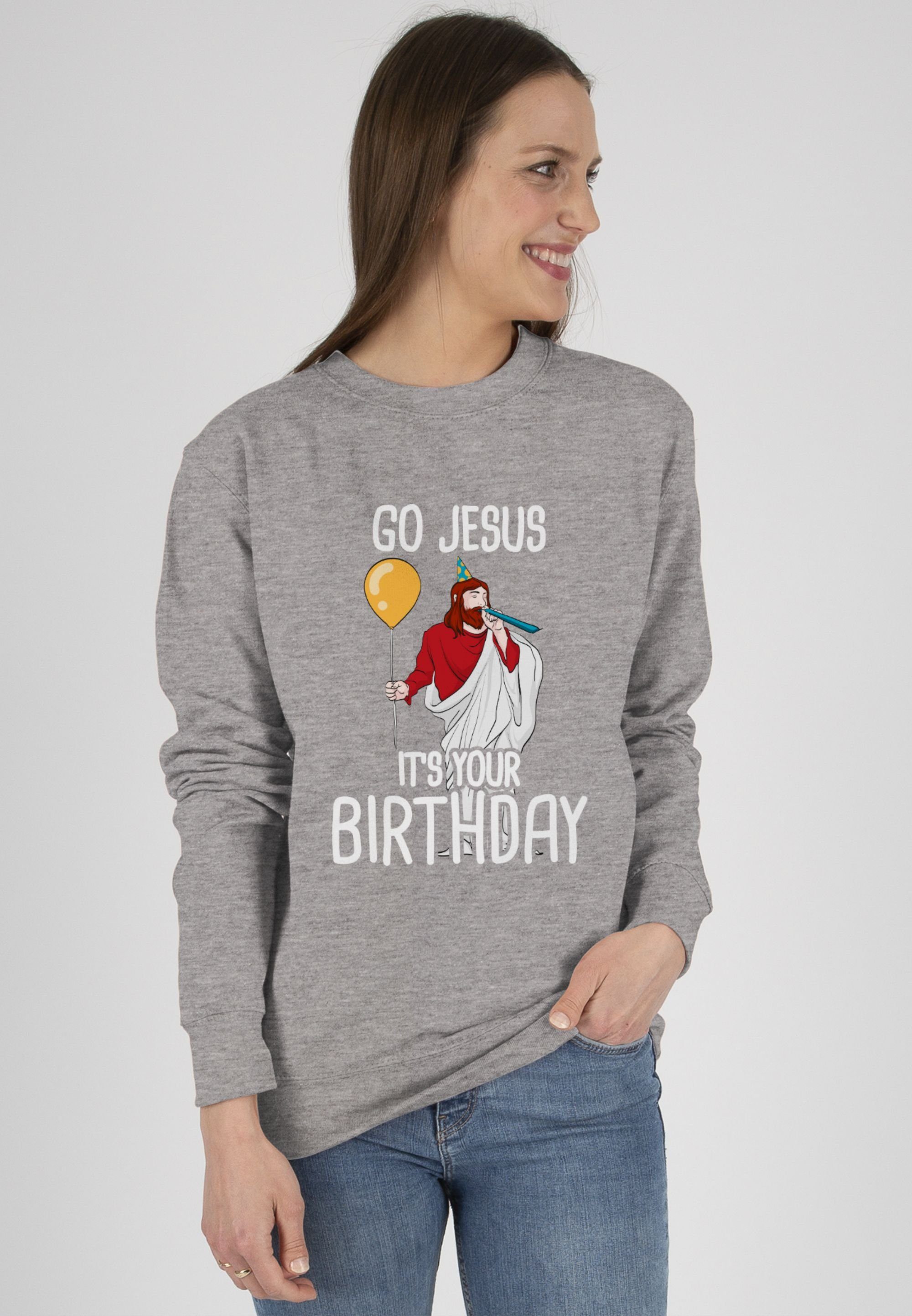 Sweatshirt meliert Go Kleidung Shirtracer it's 2 (1-tlg) Birthday your Grau Jesus Weihachten