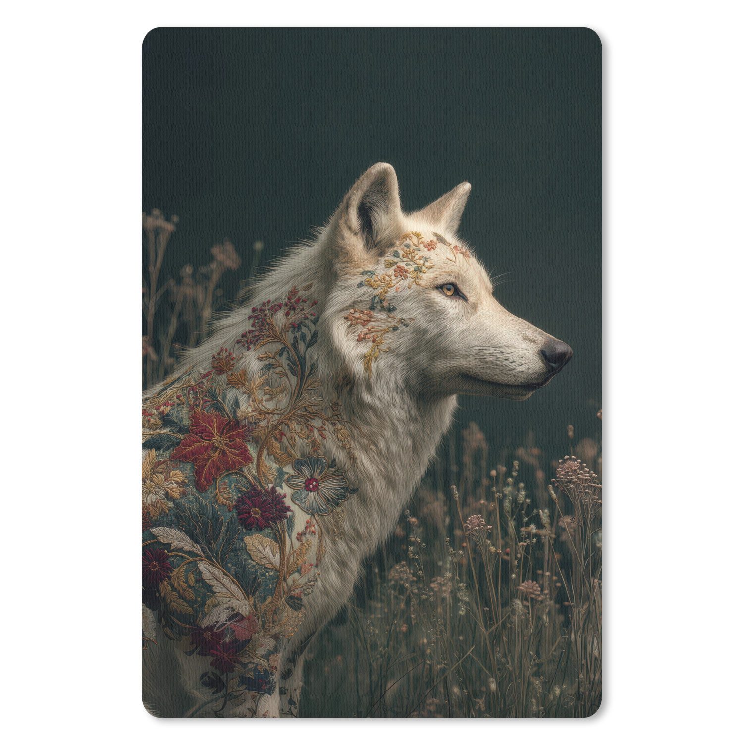 MuchoWow Mauspad Wolf - Blumen - Natur (1-St), Maus Pad Klein, Gaming Zubehör, Büro Deko, 18x27 cm