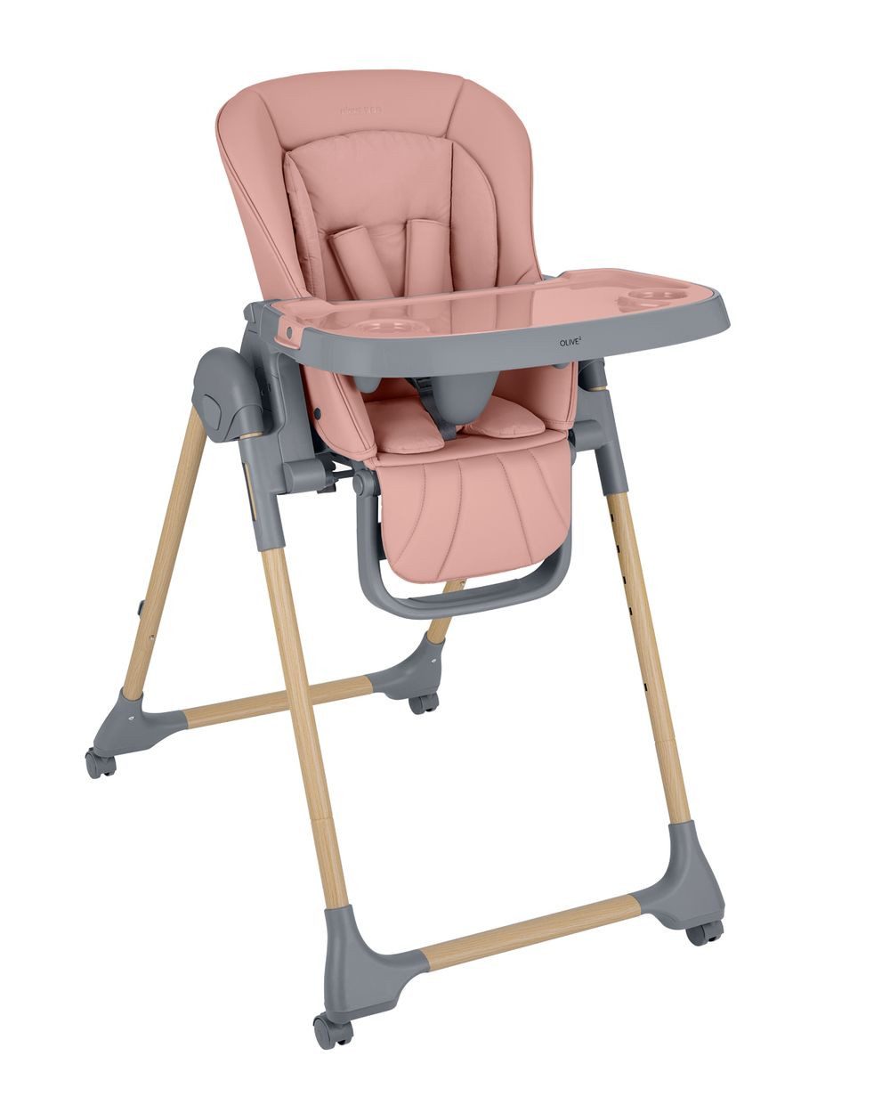 Kikkaboo Kombihochstuhl Olive 2, höhenverstellbar, Räder, Ablagefach, klappbar, Sicherheitsgurt