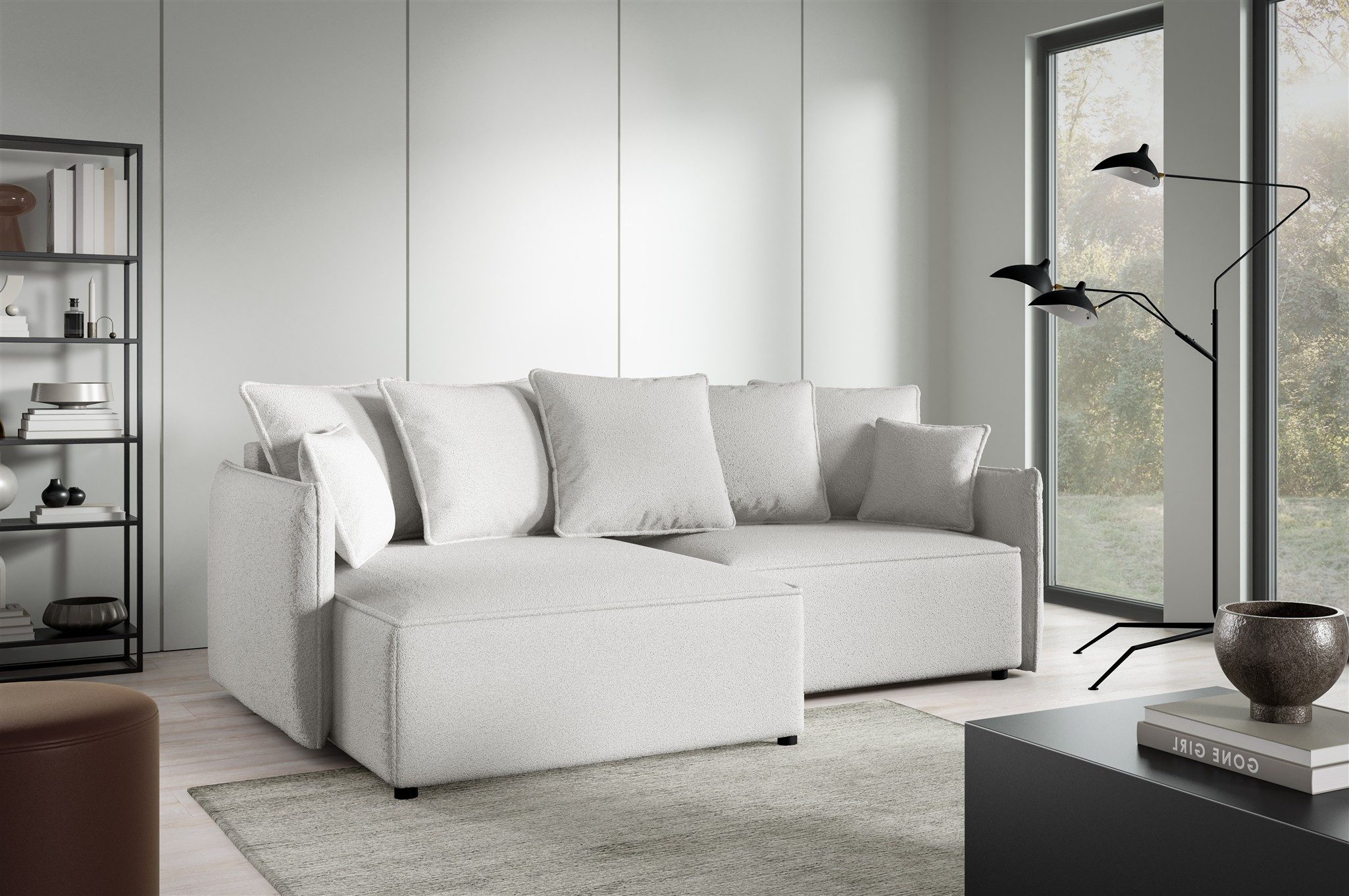Fun Möbel Ecksofa Schlafsofa Sofa MINEA mit Ottomane in Stoff, Rundumbezug