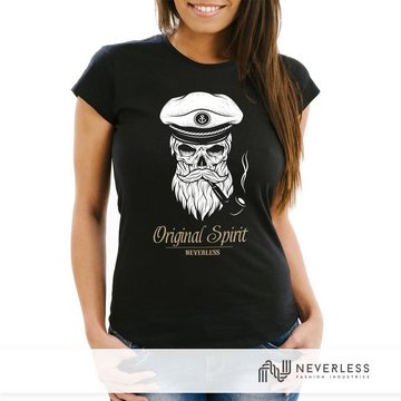 Neverless Print-Shirt Damen T-Shirt Totenkopf Kapitän Captain Skull Bard Hipster Seemann Neverless® mit Print