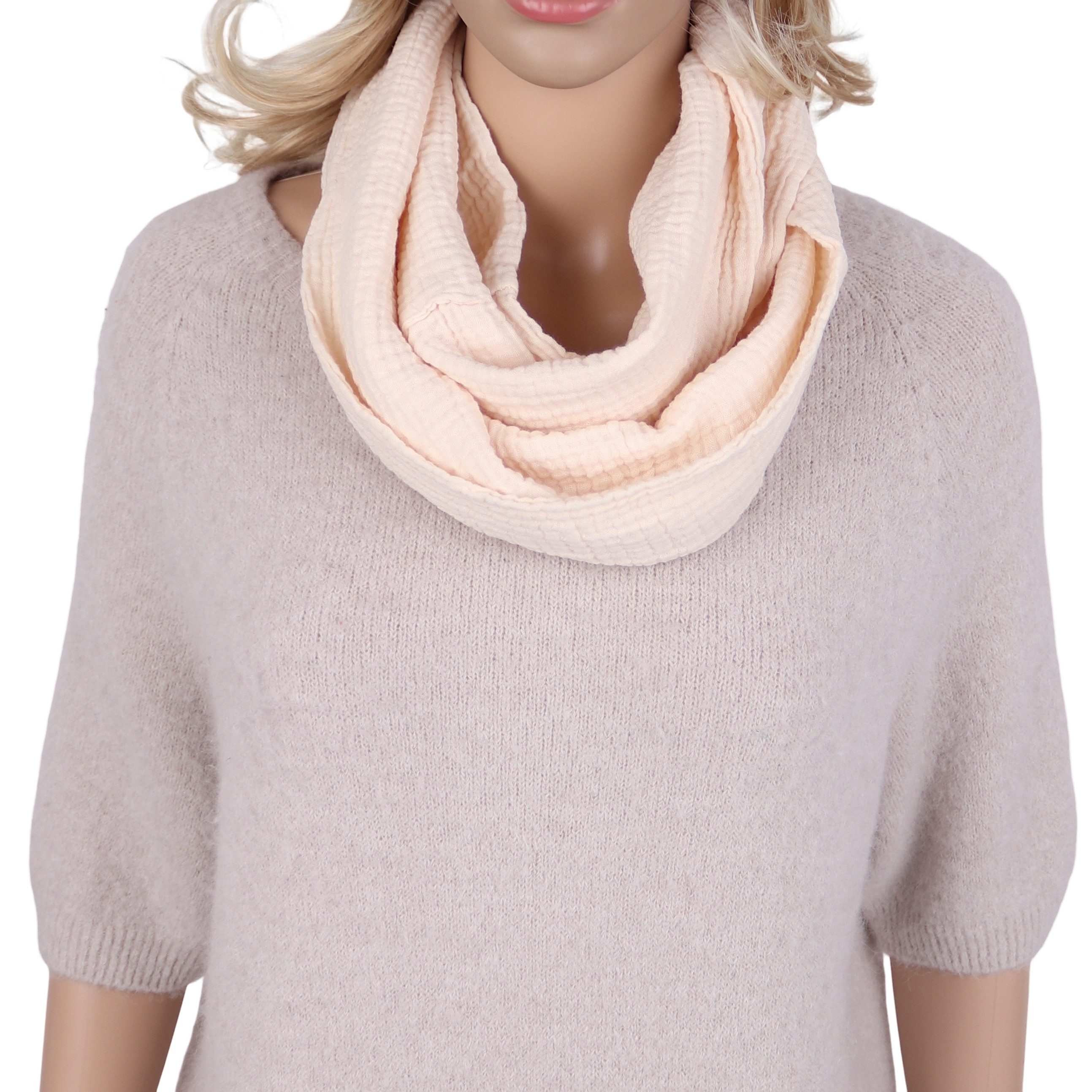 MIRROSI Loop Damen Schal aus Musellin, Made in Italy 70x20cm, Uni, Schlauchschal, (Zweimal um den Hals wickelbar, ca. 70x20cm), Damen Halstuch ideal für Frühling, Sommer oder Herbst