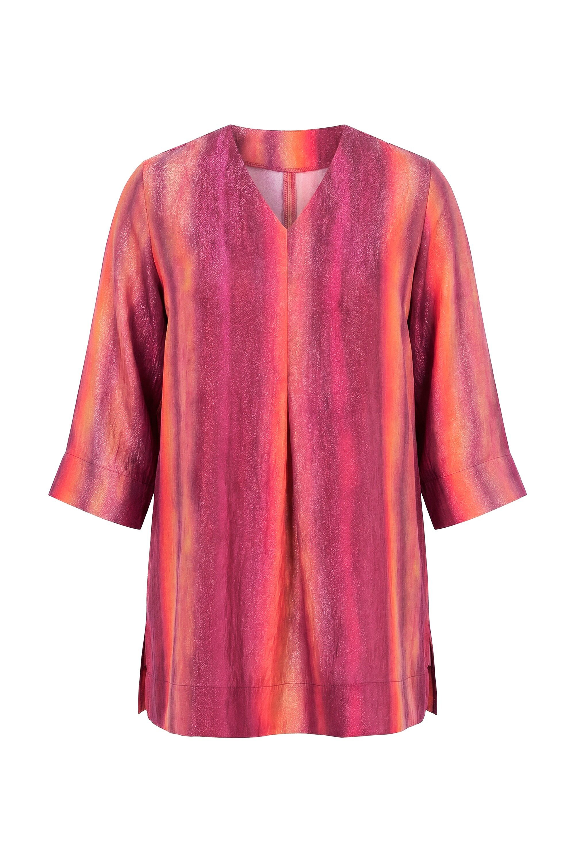 Ulla Popken Druckbluse Tunika Farbverlauf Glitter V-Ausschnitt 3/4-Arm