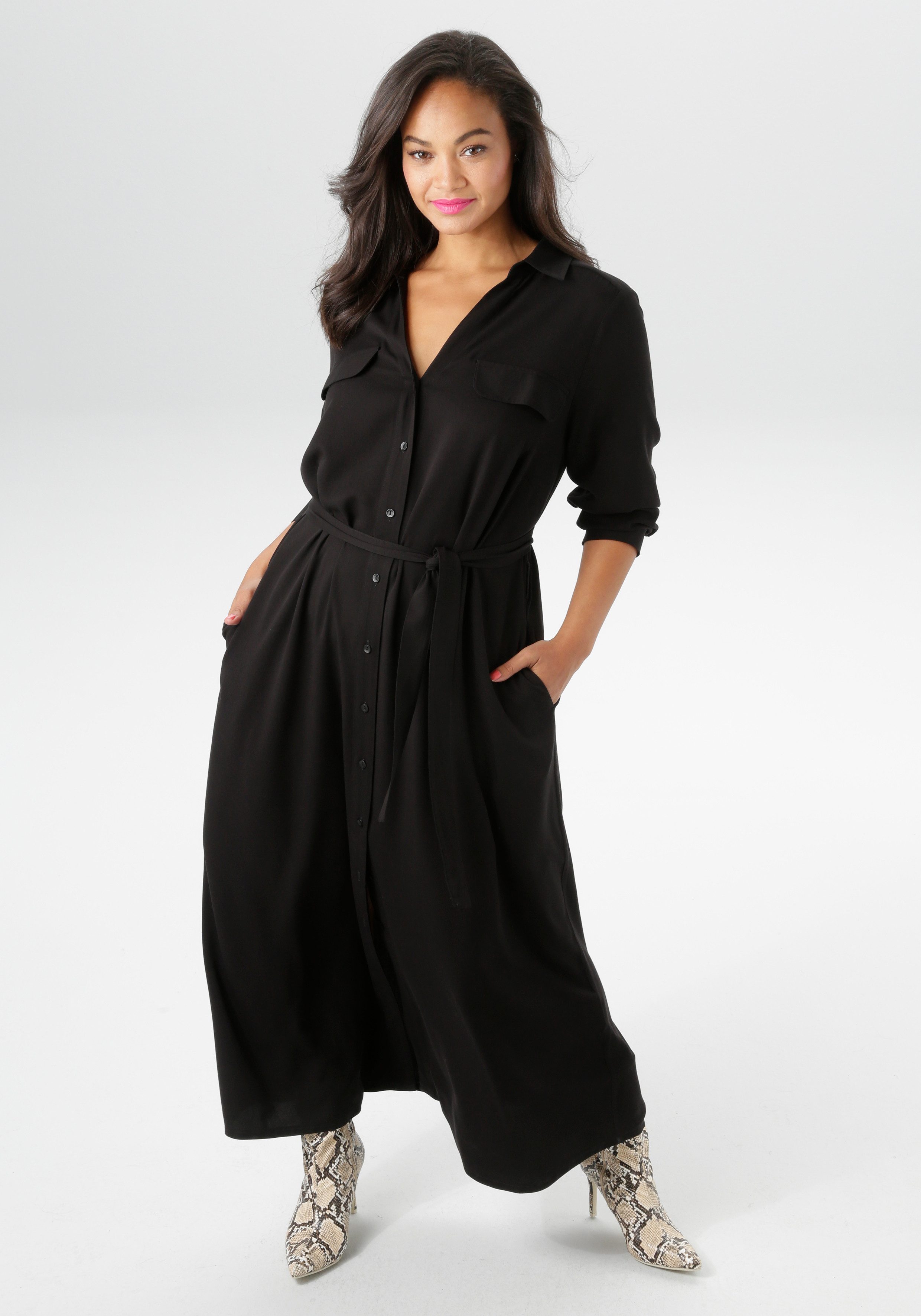 Aniston PLUS Blusenkleid durchgeknöpftes Kleid aus weich fallender Viskose günstig online kaufen