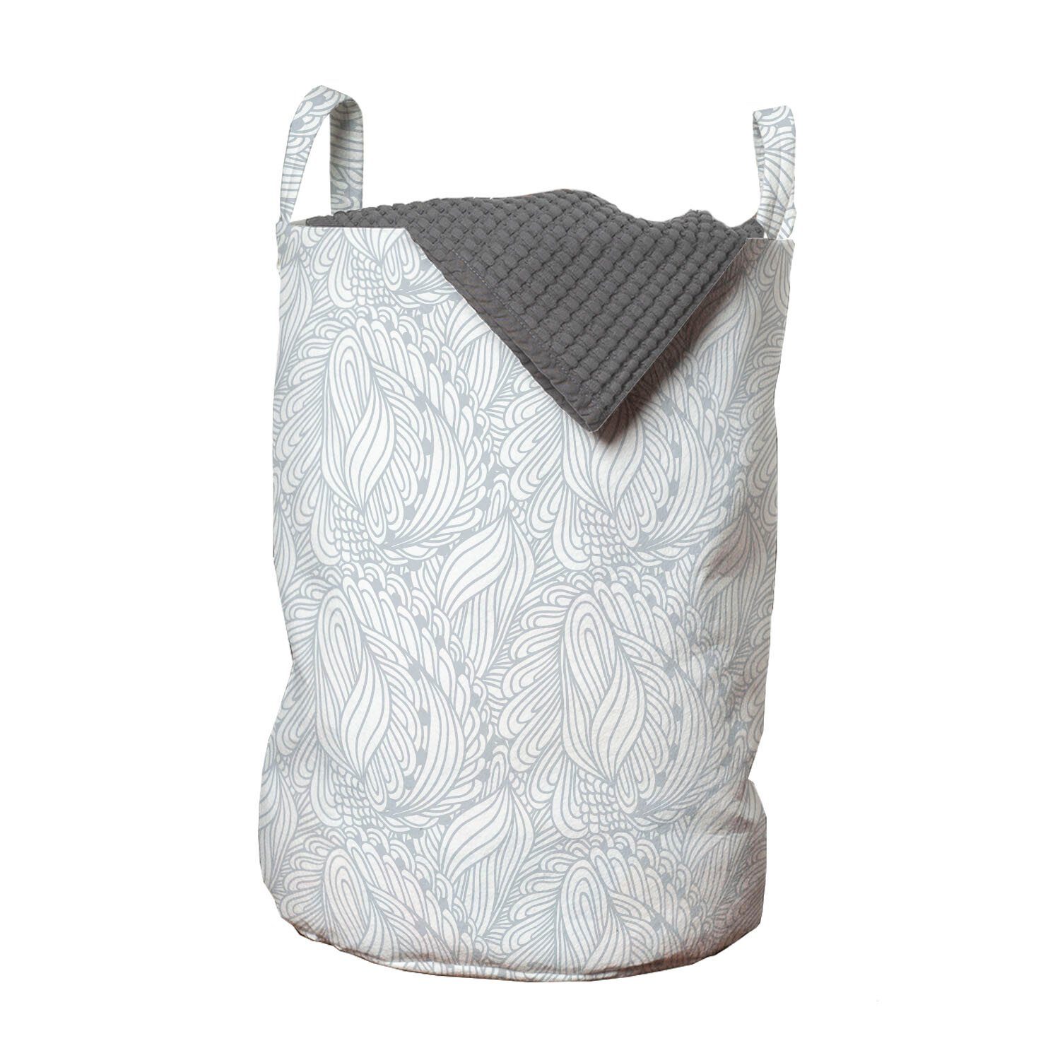 Abakuhaus Wäschesäckchen Wäschekorb mit Griffen Kordelzugverschluss für Waschsalons, Grau und Weiß Botanisch