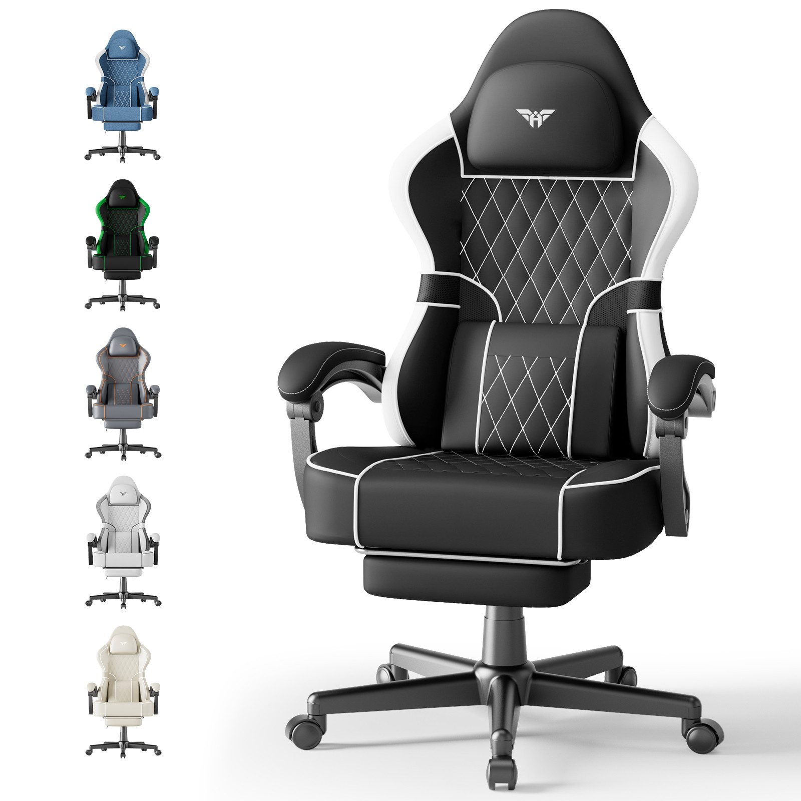 Huracan Gaming-Stuhl Gamer Chair mit verstellbare Kopfstütze und Lendenkissen,Ergonomisch