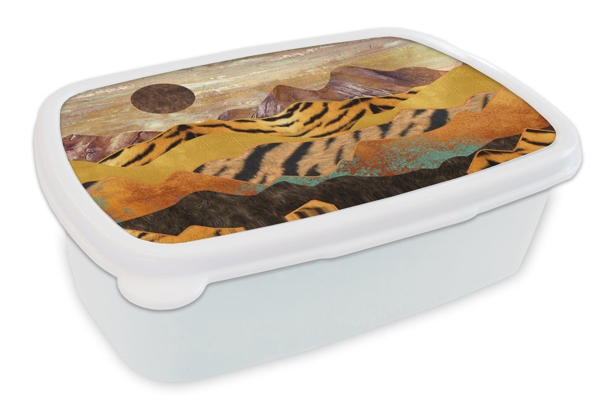 Kunststoff, - Gold, für Tigerdruck - Erwachsene, weiß und Marmor (2-tlg), für Mädchen Jungs Kinder und Lunchbox MuchoWow Brotbox Brotdose,