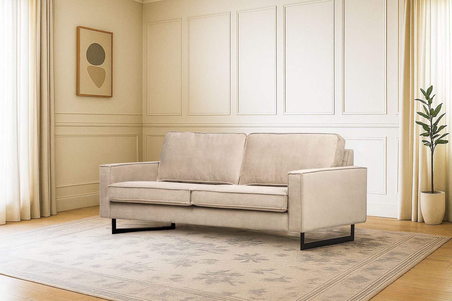 Home affaire 3-Sitzer Pinto, 206 cm, Cord, Chenille, Lederoptik, mit Keder, schwarze Metallfüße, Wellenunterfederung