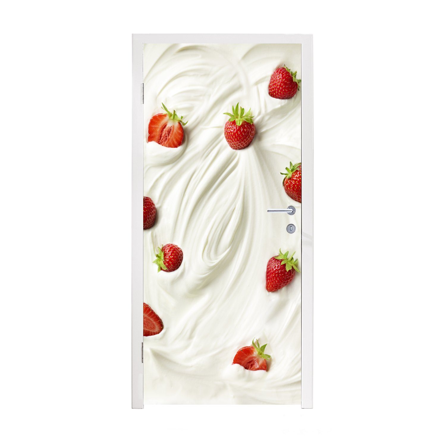 MuchoWow Türtapete Erdbeere - Joghurt - Rot, Matt, bedruckt, (1 St), Fototapete für Tür, Türaufkleber, 75x205 cm