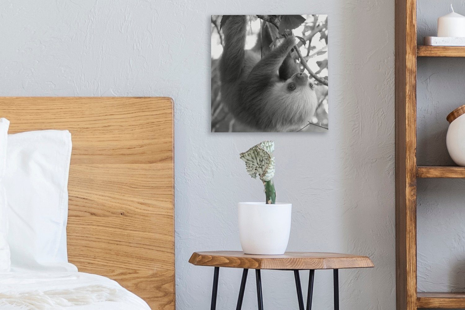 Costa (1 Leinwandbild OneMillionCanvasses® von Regenwald für Babyfaultier im Wohnzimmer Schlafzimmer schwarz-weiß, St), Leinwand in Rica Bilder
