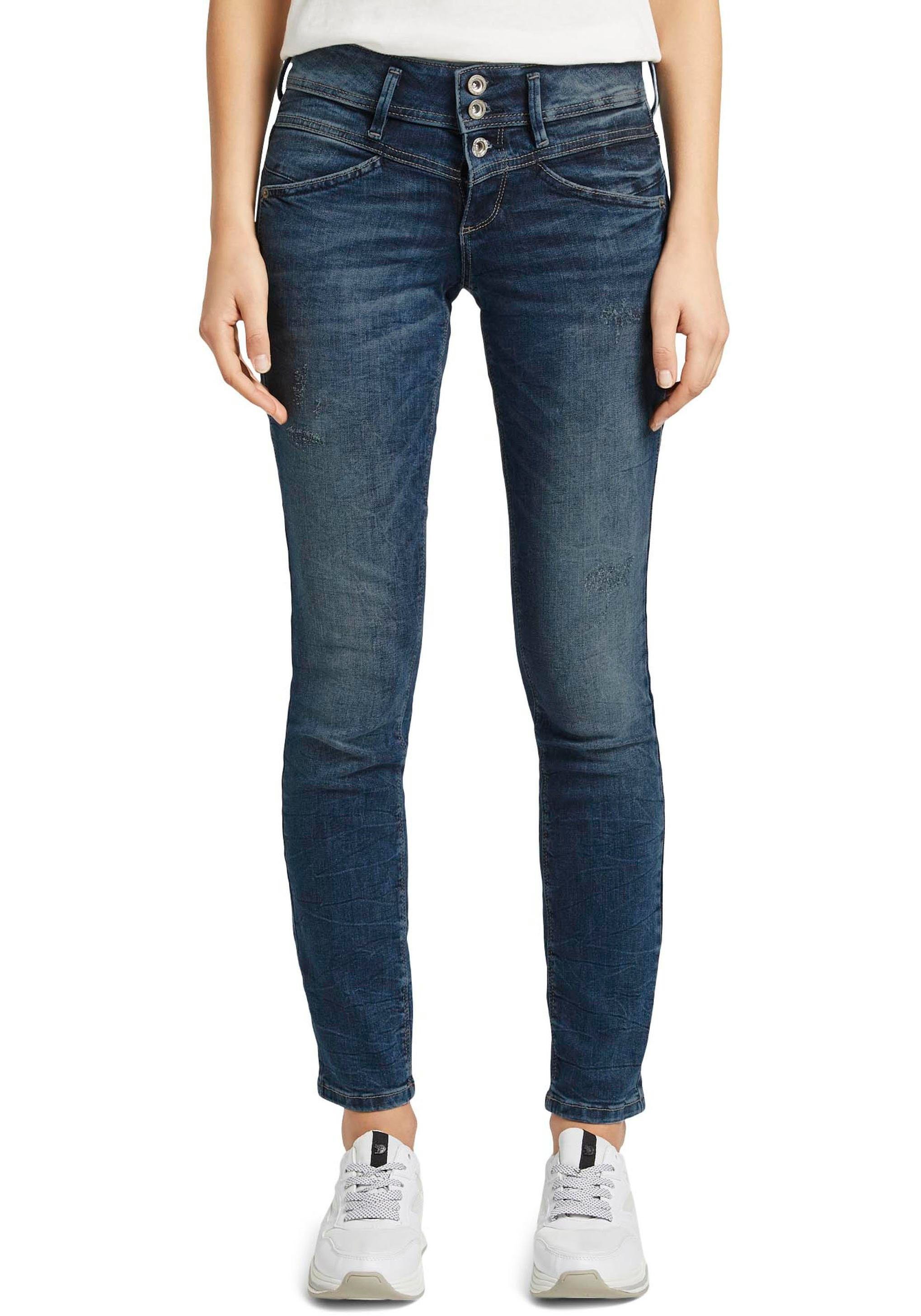 TOM TAILOR Slim-fit-Jeans Alexa Slim mit Knopfleiste und dekorativ gesteppter Passe