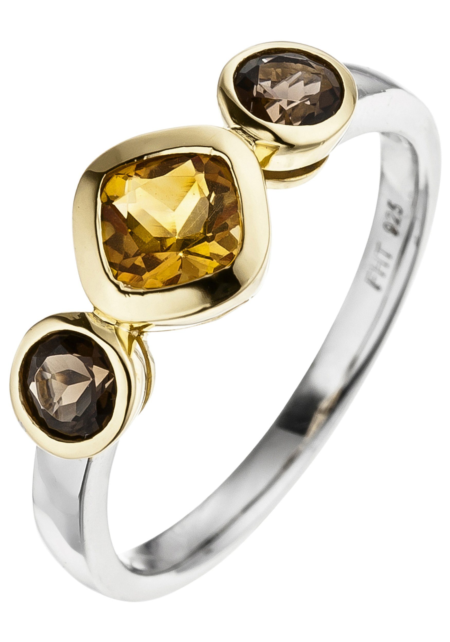 JOBO Silberring, 925 Silber bicolor vergoldet Citrin Rauchquarz günstig online kaufen