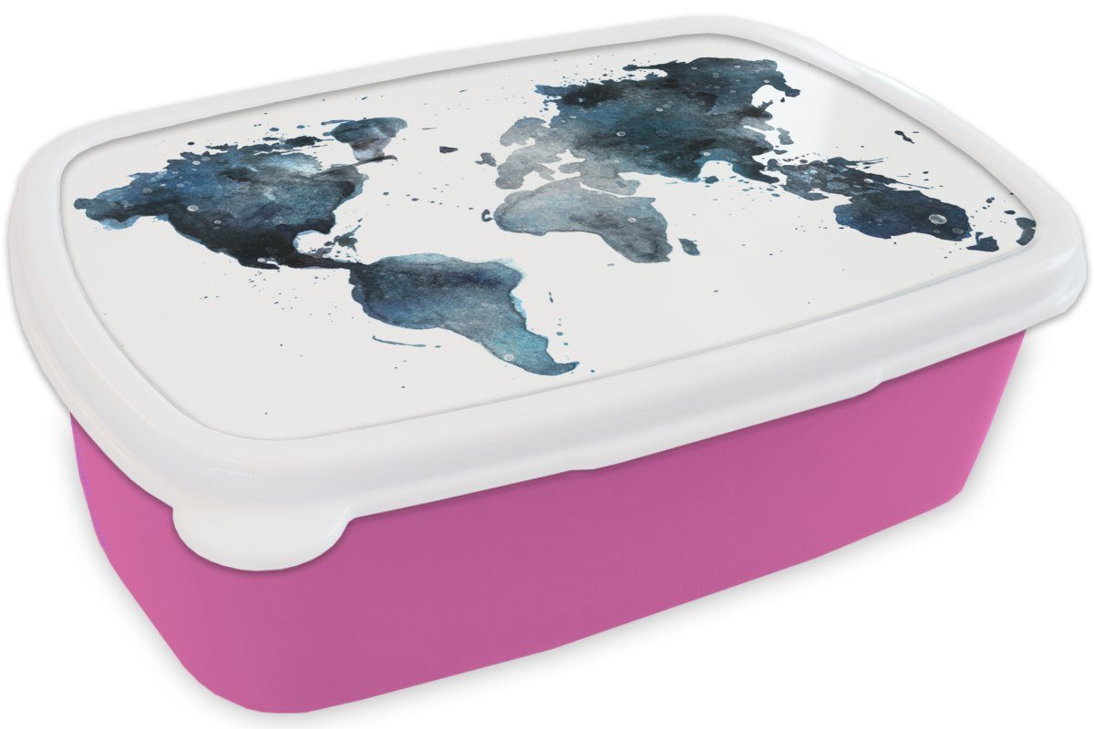 Mädchen, Kinder, - Kunststoff, Weltkarte Abstrakt, Kunststoff Brotdose Snackbox, - rosa Brotbox Lunchbox MuchoWow Blau Erwachsene, (2-tlg), für