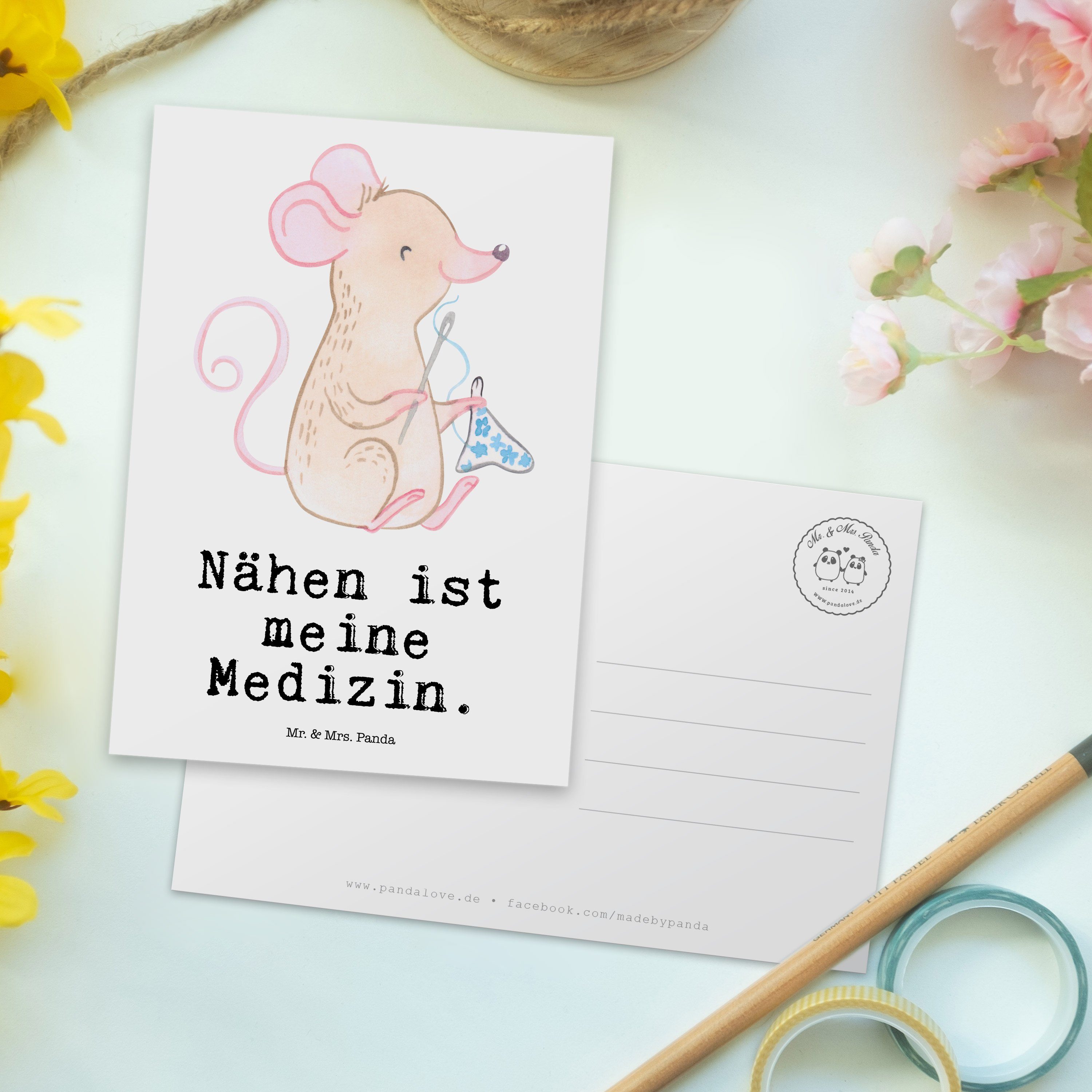 Medizin & Geschenk, - Nähprojekte, Weiß Mr. Nähen DIY, Sport, - Nähkur Panda Mrs. Maus Postkarte