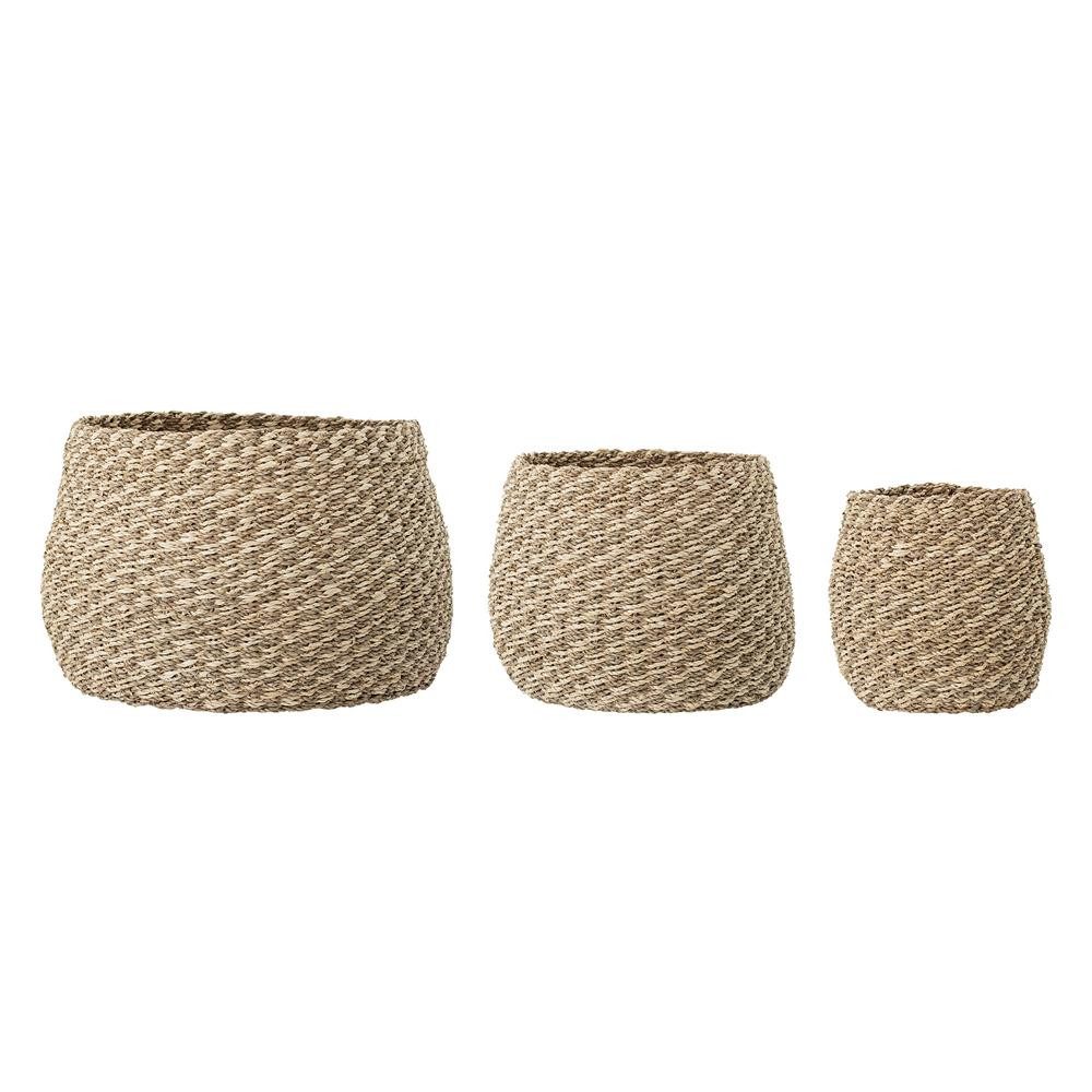 Bloomingville Aufbewahrungskorb Malli Korb 3er Set, Natur Seegras Aufbewahrungskorb dänisches Design