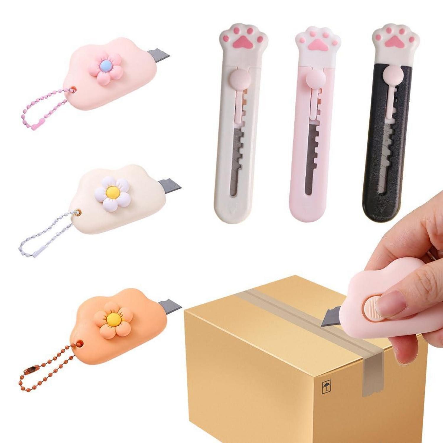 LuxusKollektion Cuttermesser Mini Cuttermesser 6er Set Wolke Katze Einziehbar
