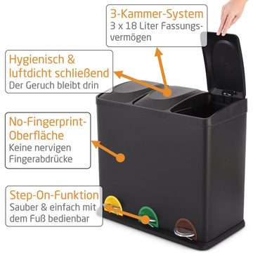 Raburg Mülltrennsystem 3 x 18 L/54 L, Abfalleimer Trio XL, 3er Abfalleimer mit Fußtritt - hygienisch & sauber