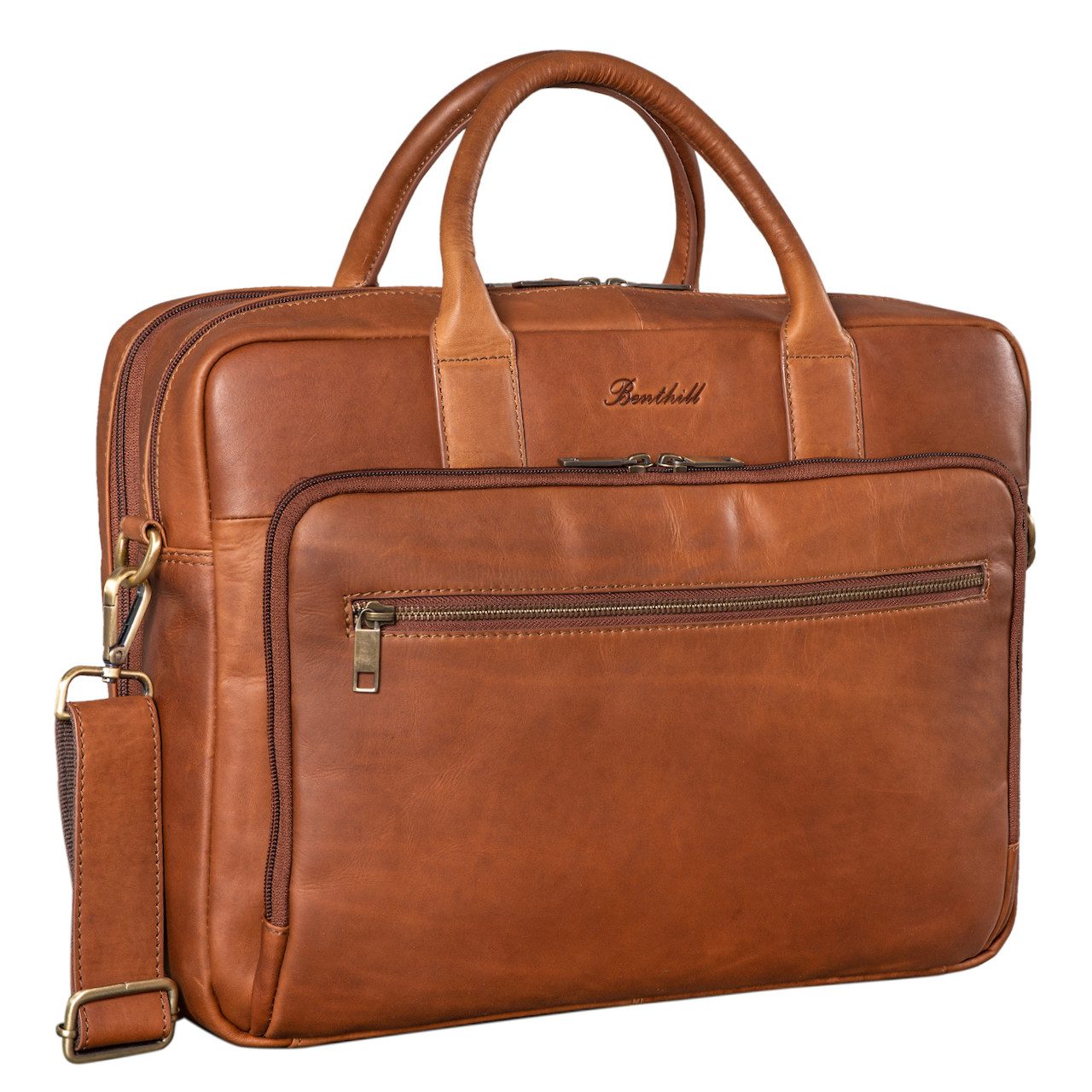 Benthill Aktentasche Echt Leder Laptoptasche Notebooktasche Umhängetasche Laptoptasche, Schultergurt / Umhängegurt Reißverschlussfach