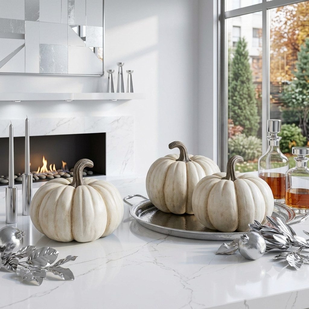 Home-trends24.de Dekofigur Kürbis weiß Herbst Deko Tischdeko Fensterdeko Halloween Ø 29 cm (1 St)