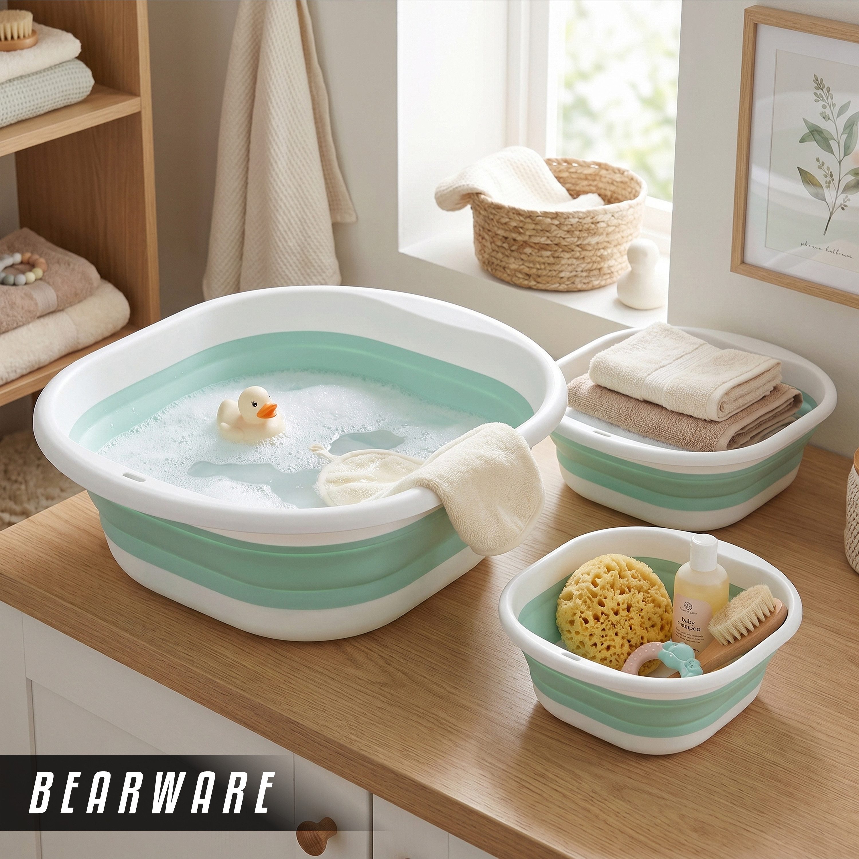 BEARWARE Schüssel Faltbares Waschbecken-Set, 3-tlg. (3 l + 5 l + 9 l), Waschschüssel, (Set, 3-tlg), wasserdicht, platzsparend verstaubar, mit Aufhängeöse, für H – Bild 5 von 5