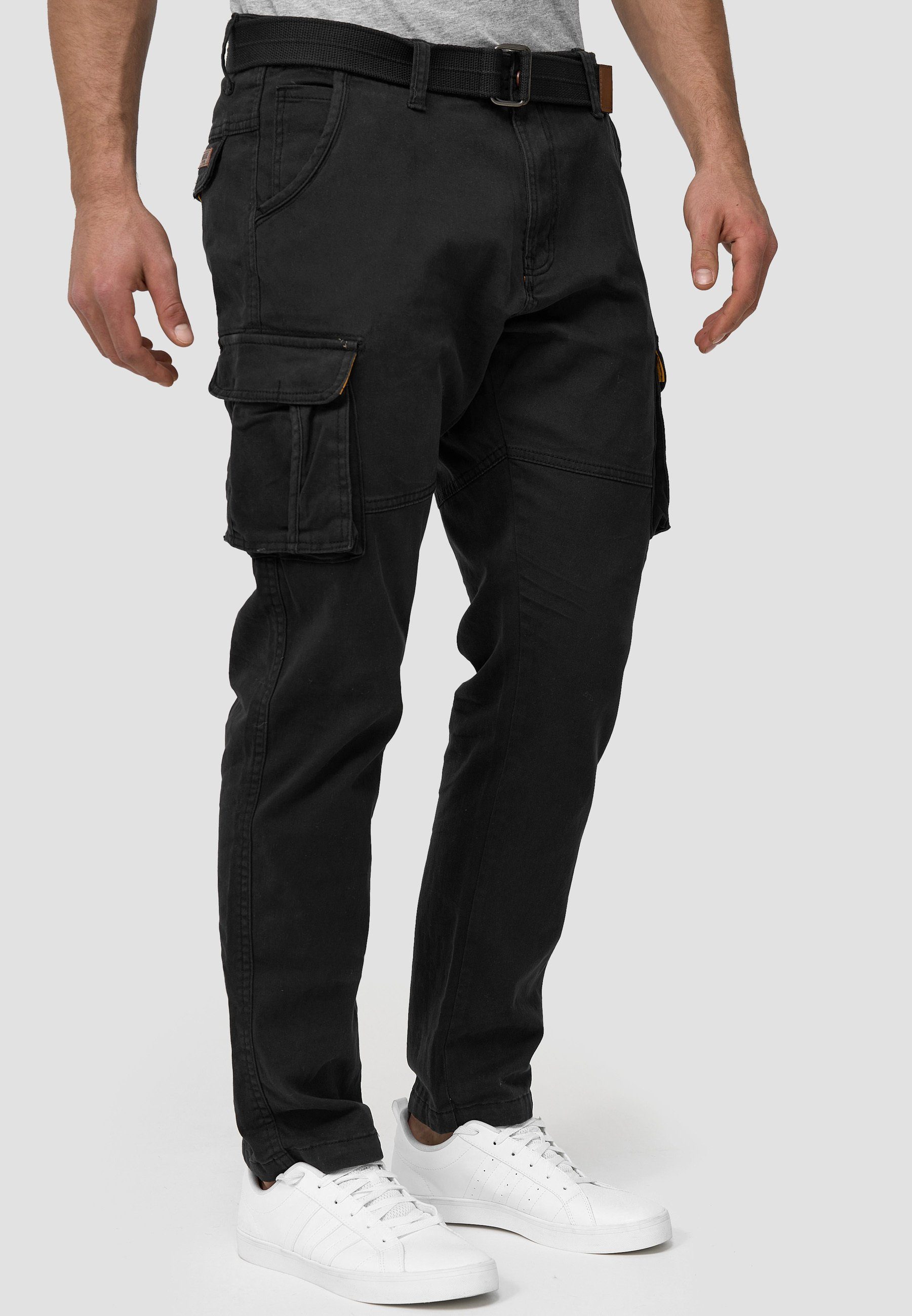 Indicode Cargohose Herren Mathen Cargo Hose Herrenhose aus elastischer Baumwoll-Qualität, inkl. Gürtel