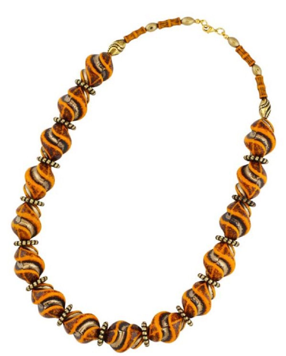 Collier Modeschmuck Kette Schraubenperle Orange-Altgold Kunststoff 51 cm