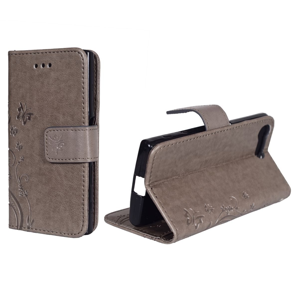 König Design Handyhülle Sony Xperia X Compact, Sony Xperia X Compact Handyhülle Bookcover Grau