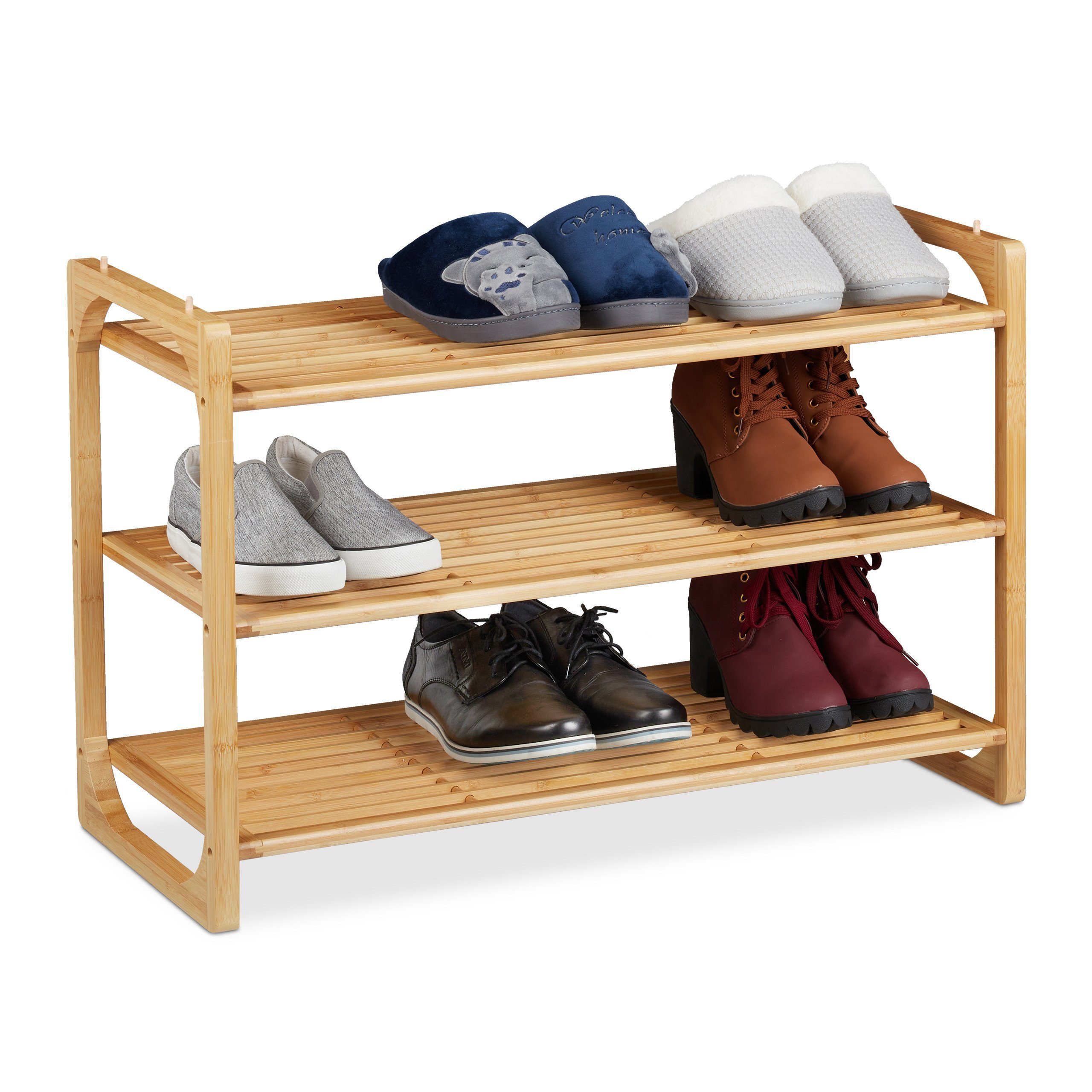 relaxdays Schuhregal Schuhregal Bambus stapelbar