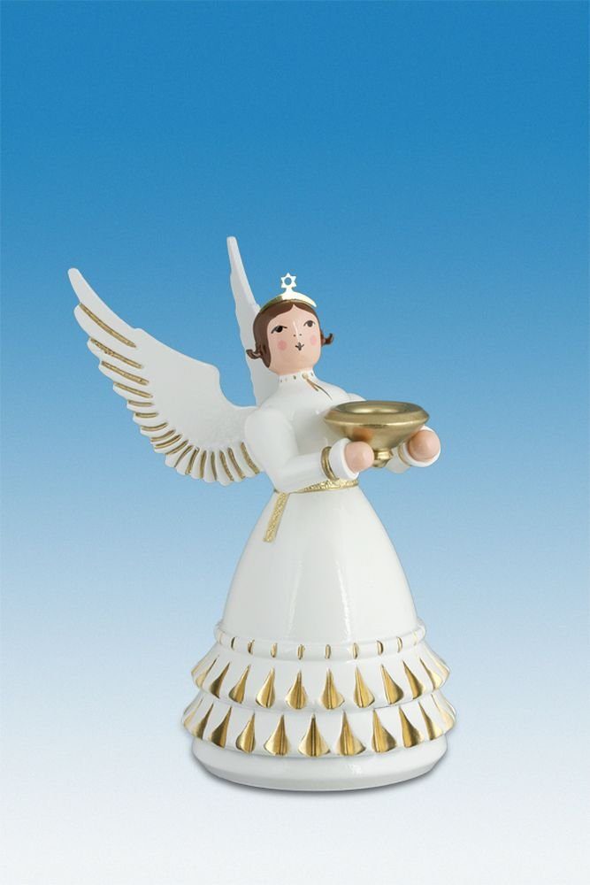 Engelfigur Holzfigur Rokokoengel mit Krone und Kerzenhalter Höhe 12cm NEU
