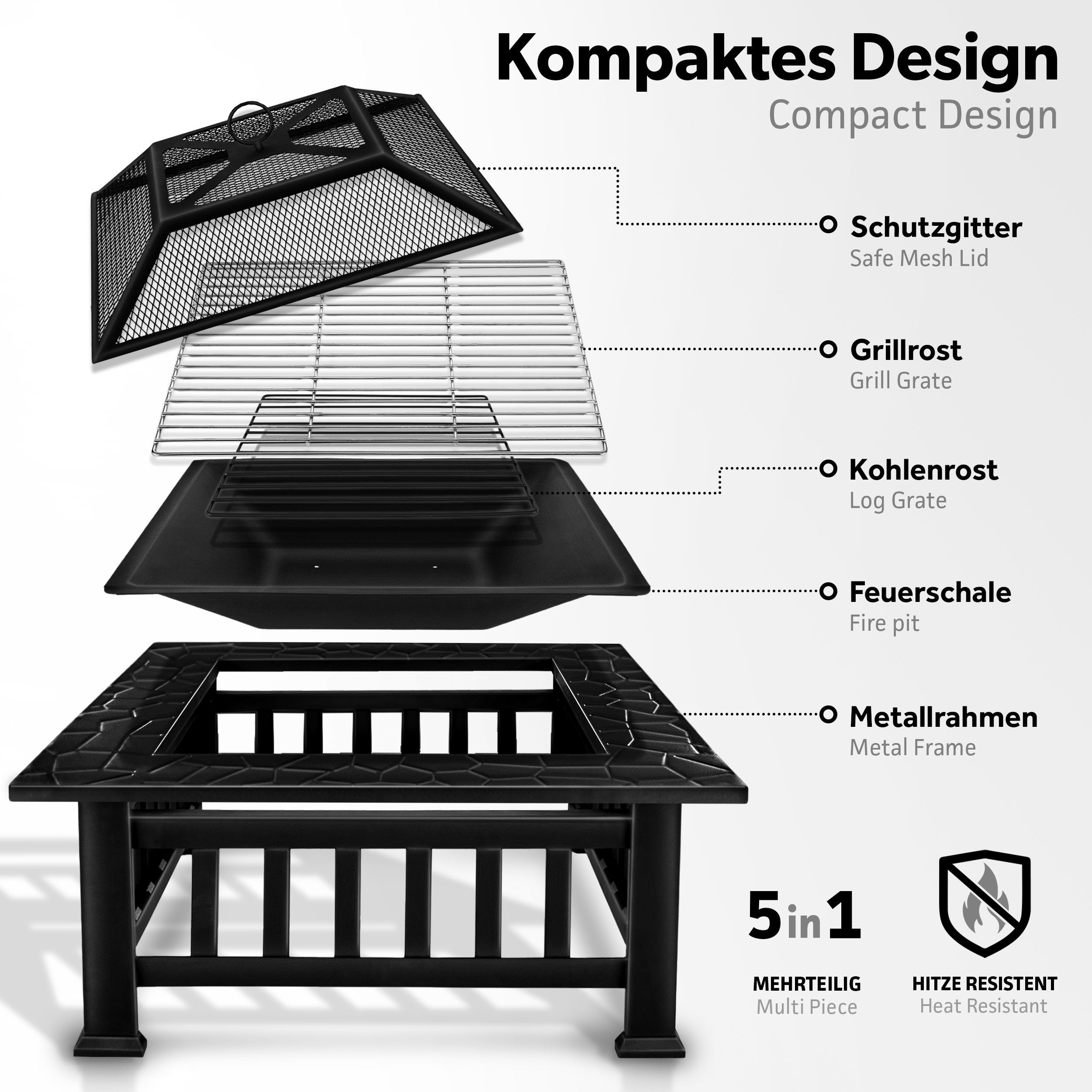 tillvex Feuerschale tillvex Feuerschale mit Funkenschutz Grill Feuerstelle BBQ Feuerkorb, (Feuerstelle), Kohlerost