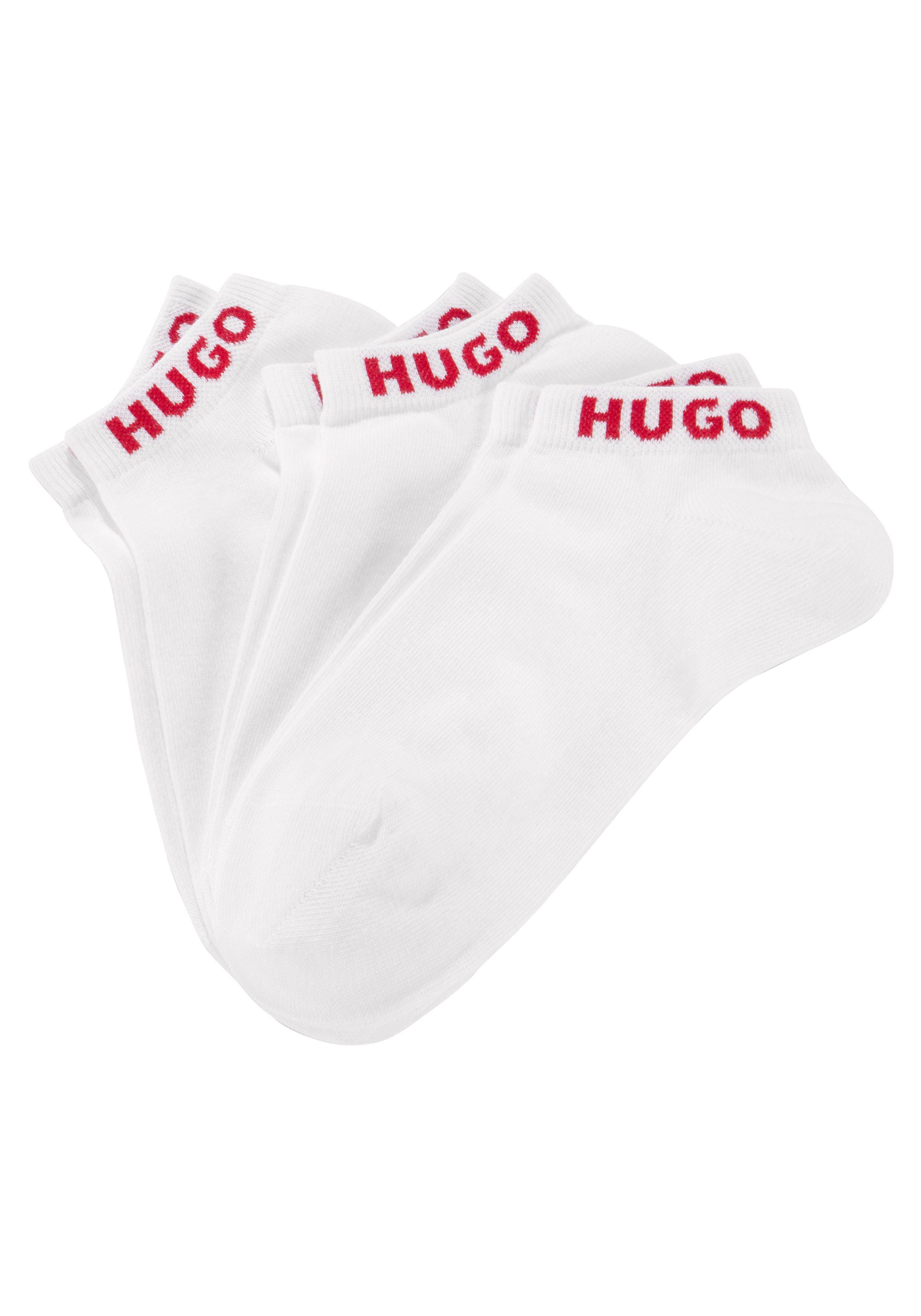 HUGO Sneakersocken (3-Paar) mit Markenschriftzug am Bündchen weiß