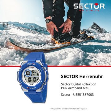 Sector Digitaluhr Sector Herren Armbanduhr Digital, Herren Armbanduhr eckig, extra groß (ca. 52,3x46mm), PURarmband blau
