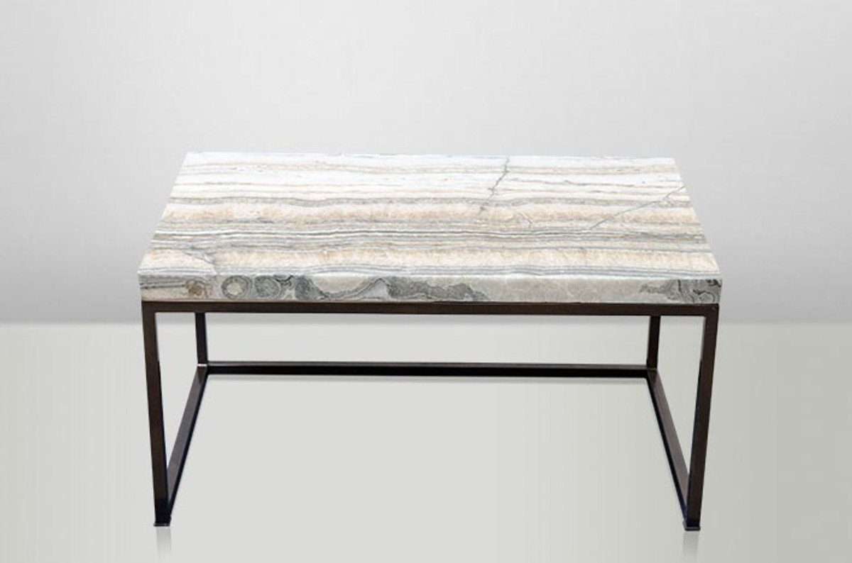 Casa Padrino Beistelltisch Art Deco Beistelltisch Onyx / Metall 80 x 50 cm- Jugendstil Tisch - Möbel Couchtisch