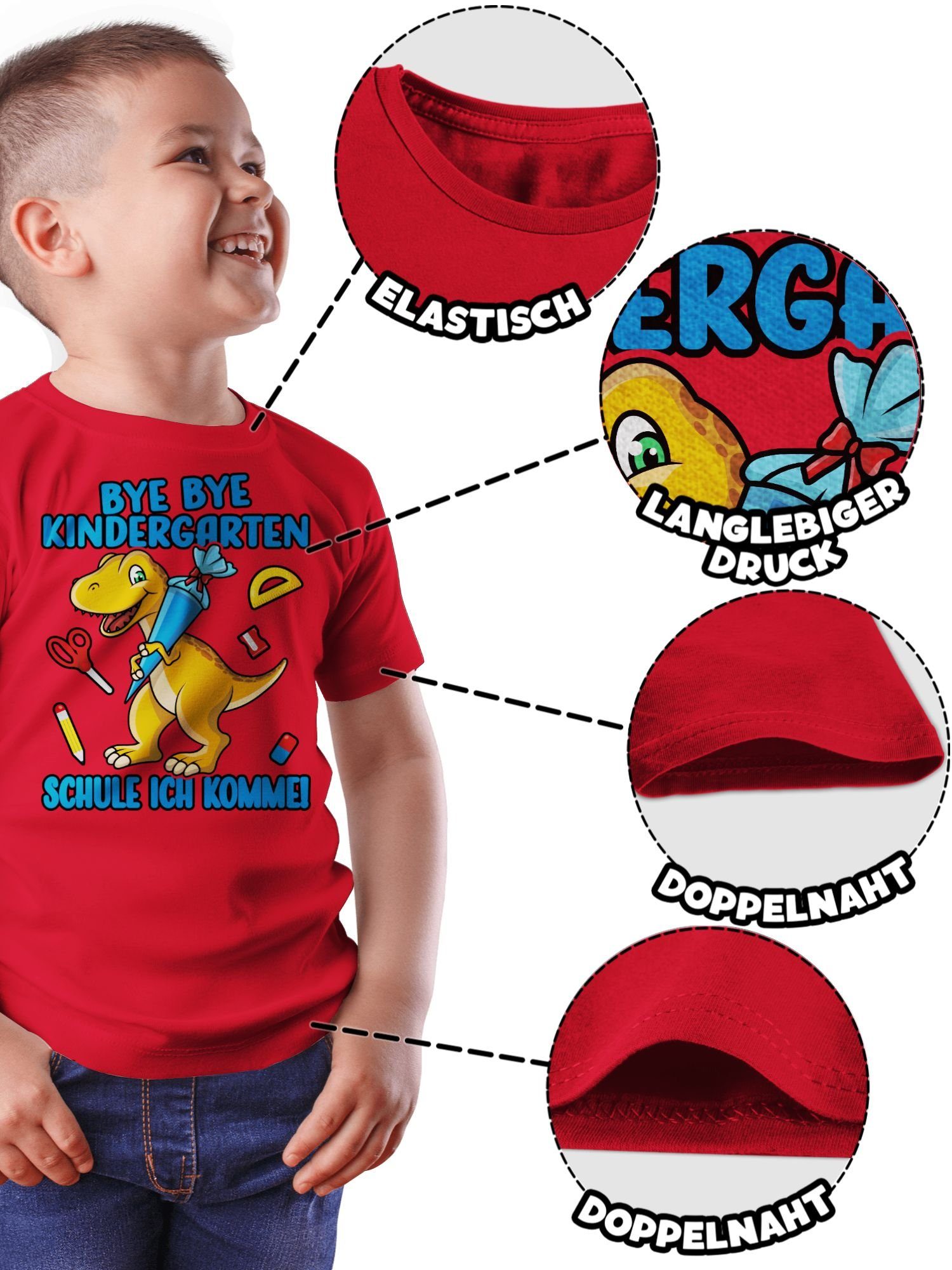 Shirtracer T-Shirt Bye Bye Kindergarten - Schule ich komme! Mit Dino und Schultüte (1-tlg) Einschulung Junge Schulanfang Geschenke