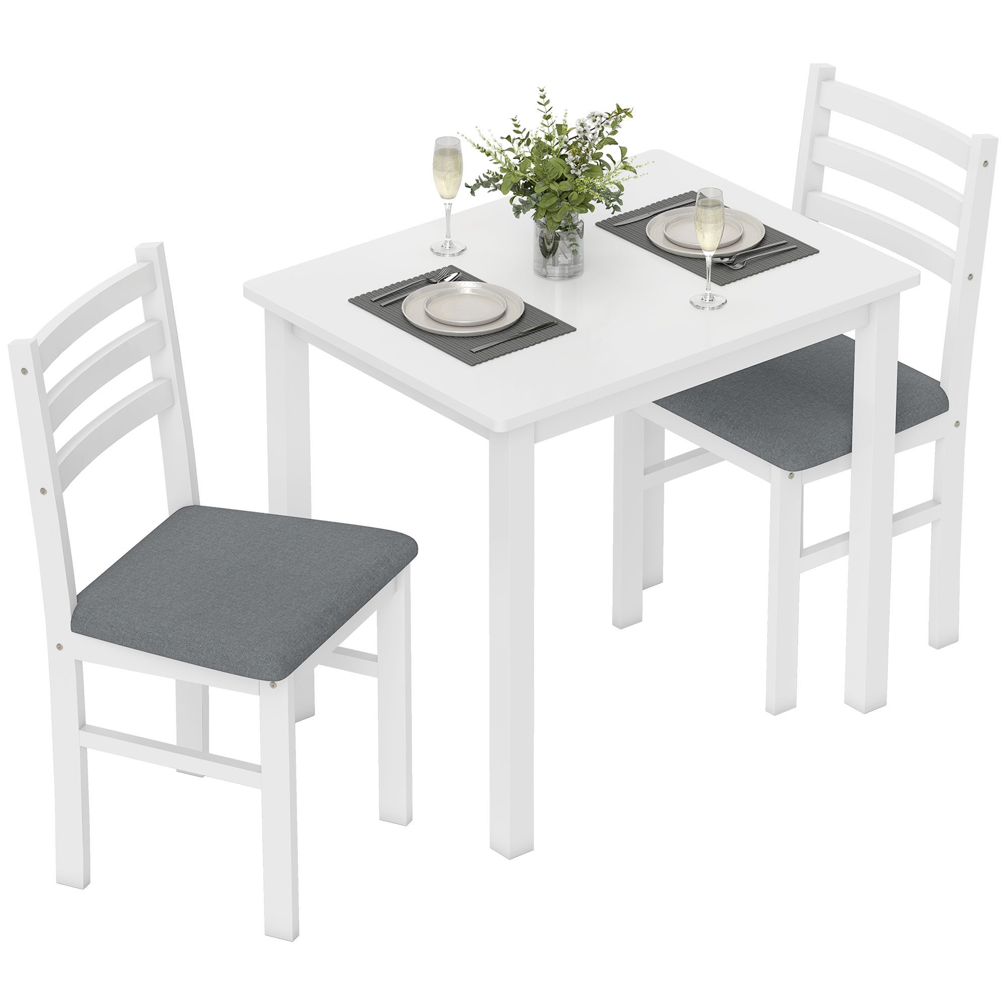 HOMCOM Essgruppe Esstisch mit 2 Stühlen Platzsparend Esszimmergruppe Rechteckig, (Sitzgruppe, 3-tlg., Küchentisch mit gepolsterten Essstühlen), für kleine Raum, – Bild 2 von 5