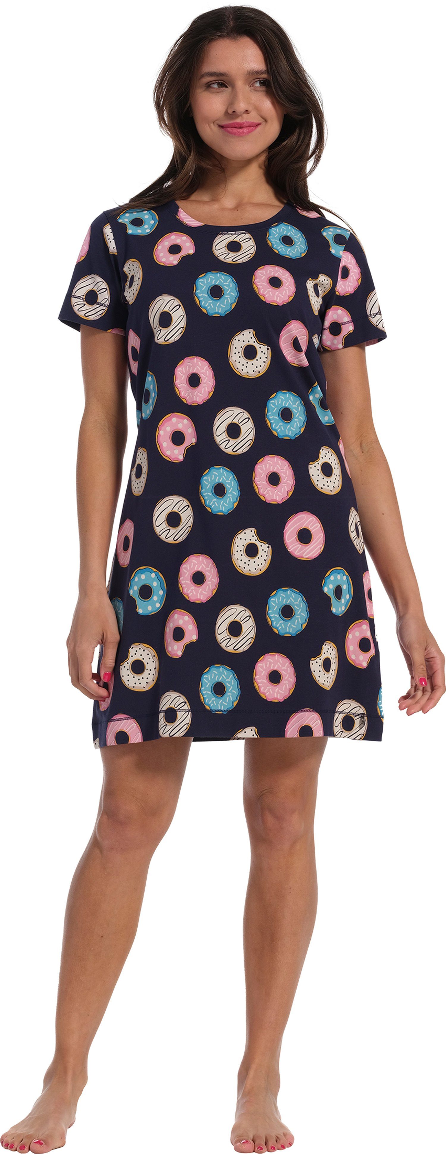 Pastunette Nachthemd Damen Schlafshirt mit Super (1-tlg) Donuts Süß