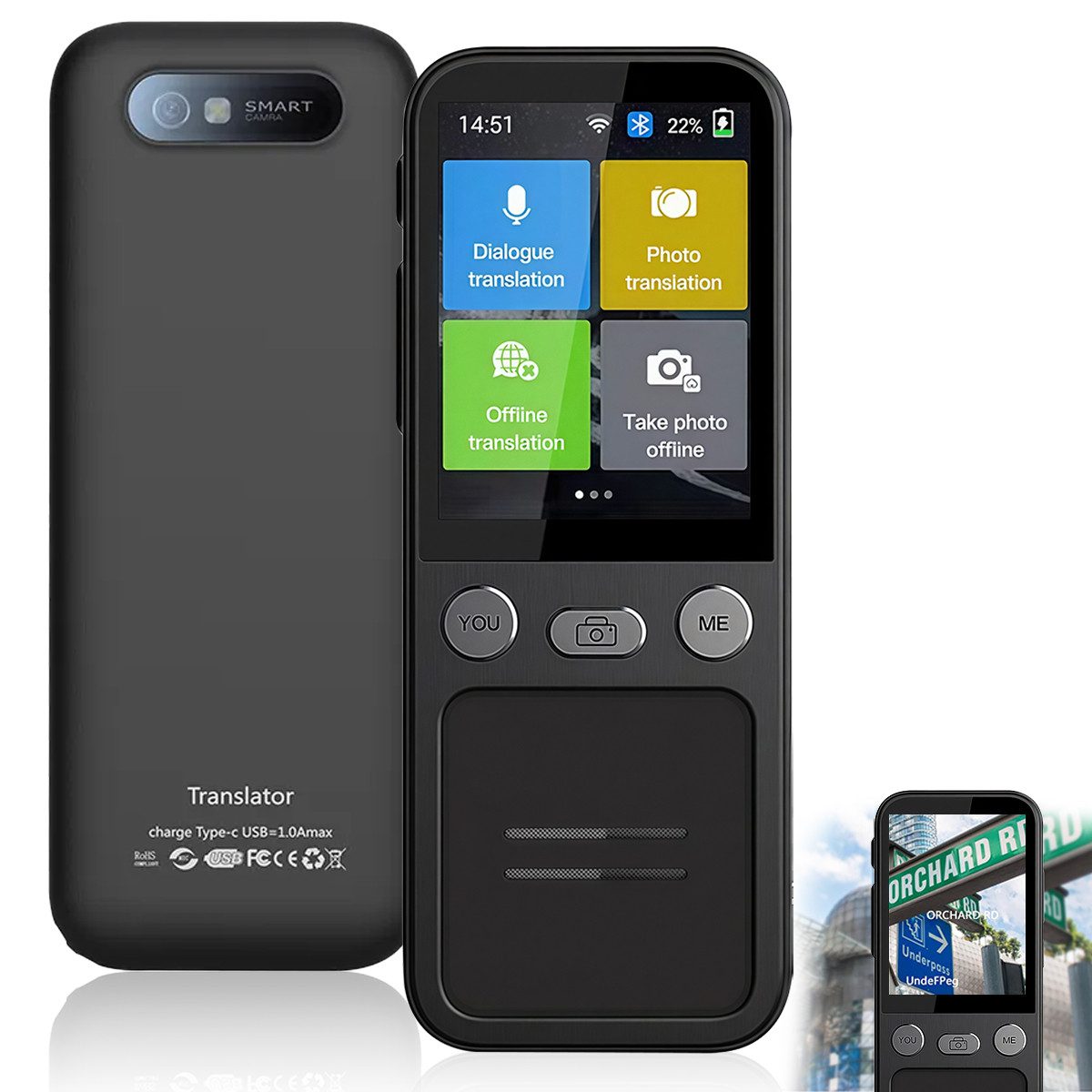 MOPUEA Sprachcomputer Tragbares intelligentes Sprachübersetzungsgerät schwarz, 137 Sprachen, mit Echtzeit-, Offline- und Fotoübersetzungen