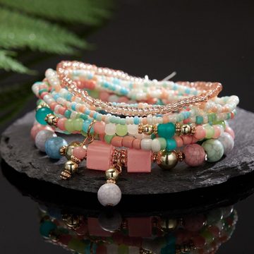 Alster Herz Bead-Armband-Set Mehrschichtiges Bead Armband, bunt, trendy, mit Perlen J0450 (1-Teilig), boho Stil, dehnbar