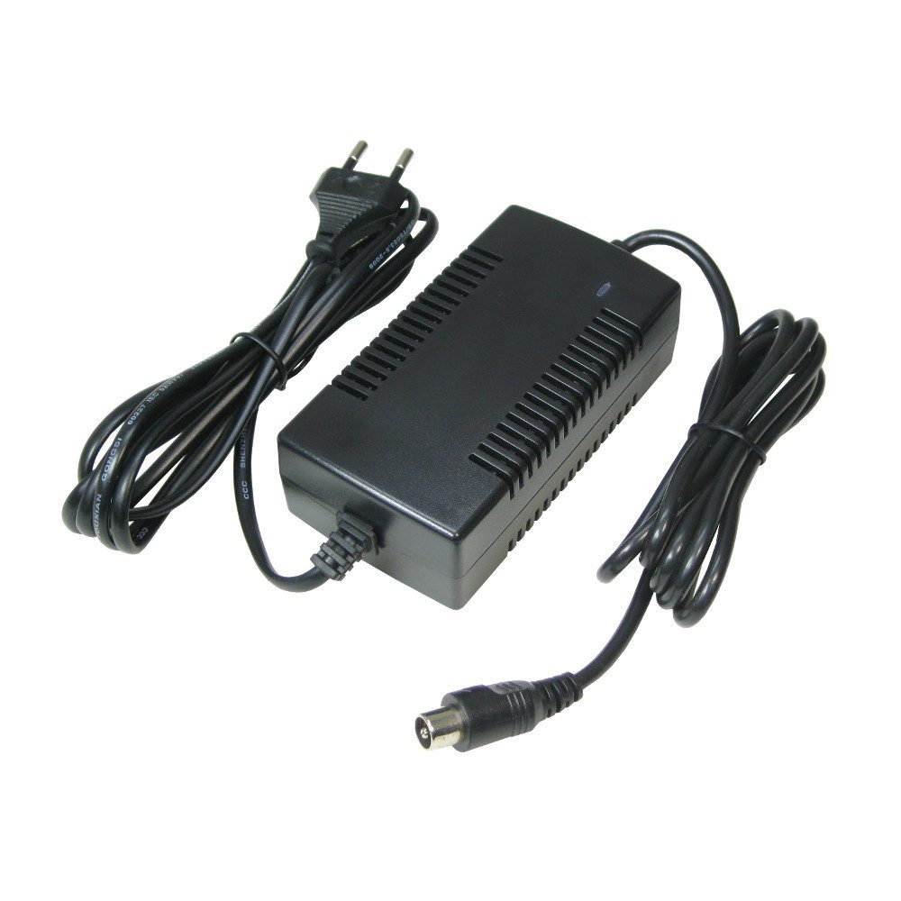 Trade-Shop Ladegerät 42V passend für 36V Elektrofahrrad-Akkus mit 1Pin-Anschluss Netzteil (Stecker: 10,45mm x 8,50mm 1Pin-Anschluss / mit LED-Ladestandsanzeige)