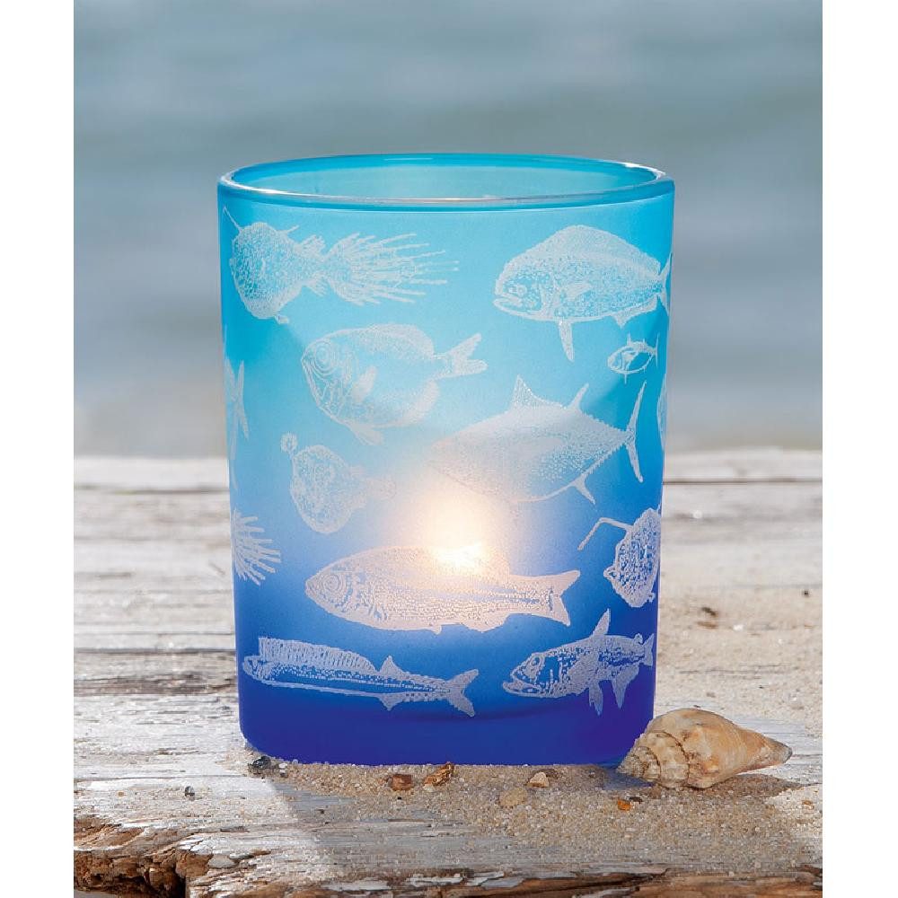 GILDE Kerzenhalter Windlicht Tiefsee Fischmotiv Glas (12,5cm)