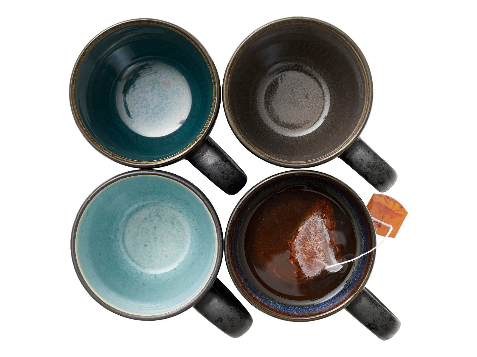 Bitz Geschirr-Set Becher mit Henkel black/grey/green/dark blue Set4, Steinzeug, Becher 30 cl 4 Stck Schwarz/Grau-Grün-Dunkelblau