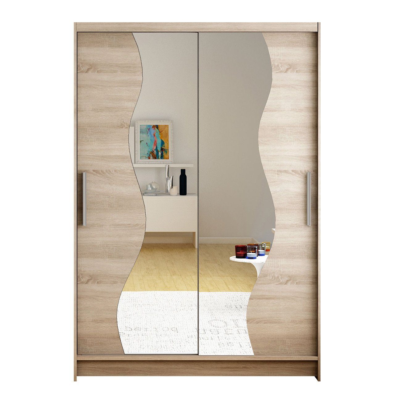 MIRJAN24 Kleiderschrank Miami S (mit Kleiderstange und Spiegel) Garderobenschrank, Schwebetürenschrank, 2-türig