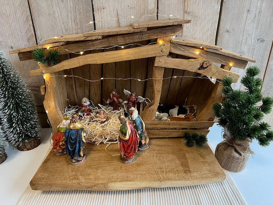 Annimuck Krippe Wunderschöne Weihnachtskrippe Krippenstall Vollholz L46