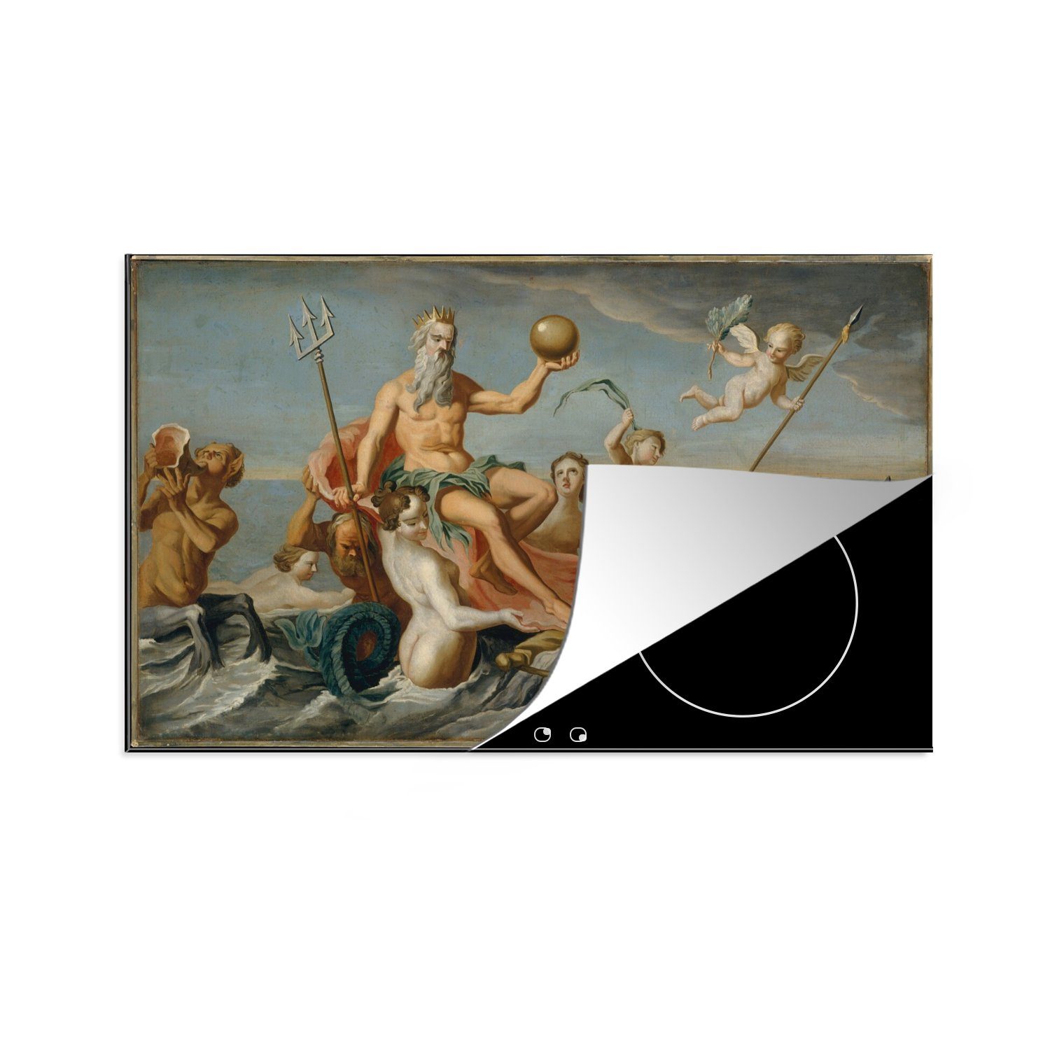 MuchoWow Herdblende-/Abdeckplatte Die Rückkehr des Neptun - Gemälde von John Singleton Copley, Vinyl, (1 tlg), 83x51 cm, Ceranfeldabdeckung, Arbeitsplatte für küche