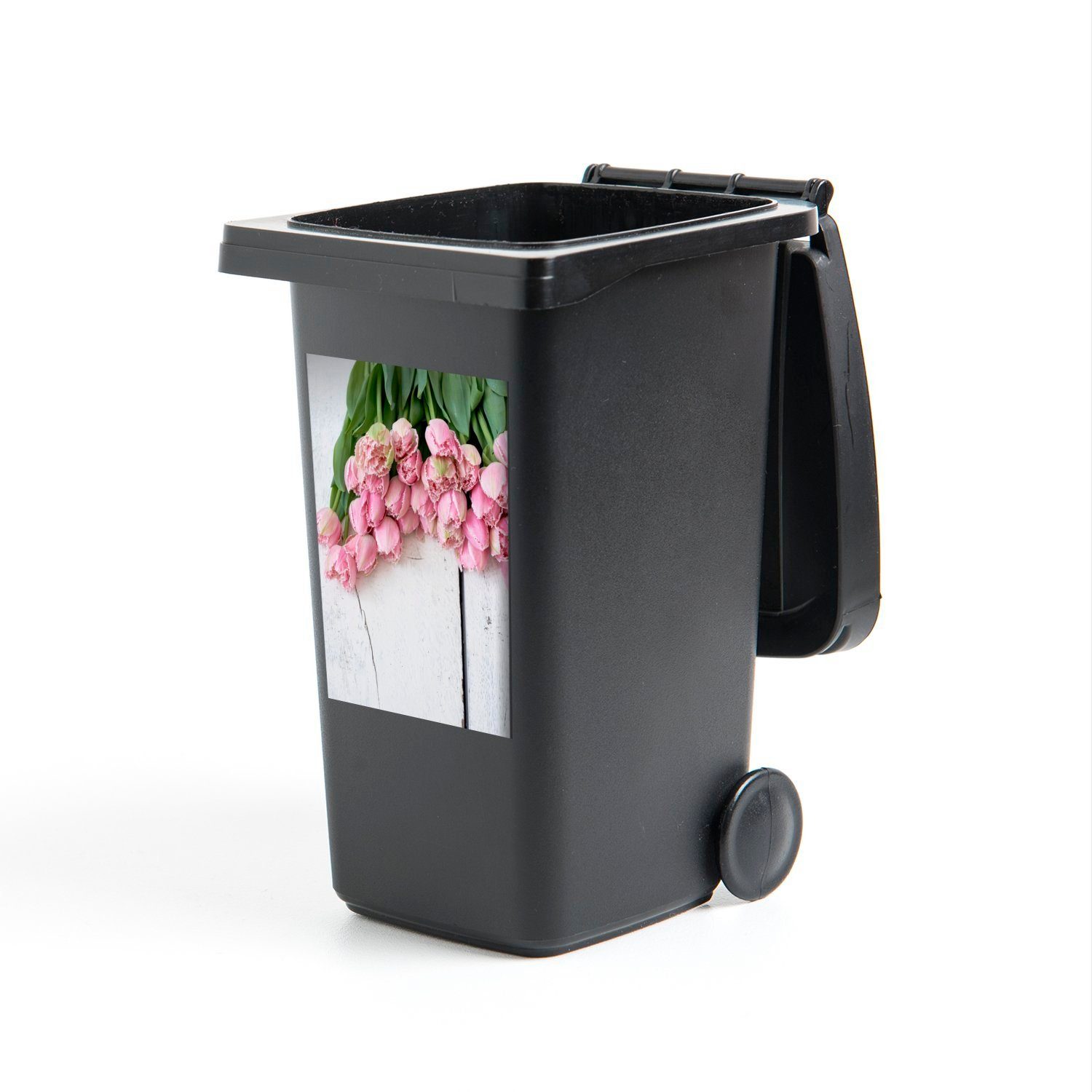 MuchoWow Mülltonne, weißen (1 auf Rosa Sticker, einem Container, Abfalbehälter Tisch Tulpen Wandsticker Mülleimer-aufkleber, St),