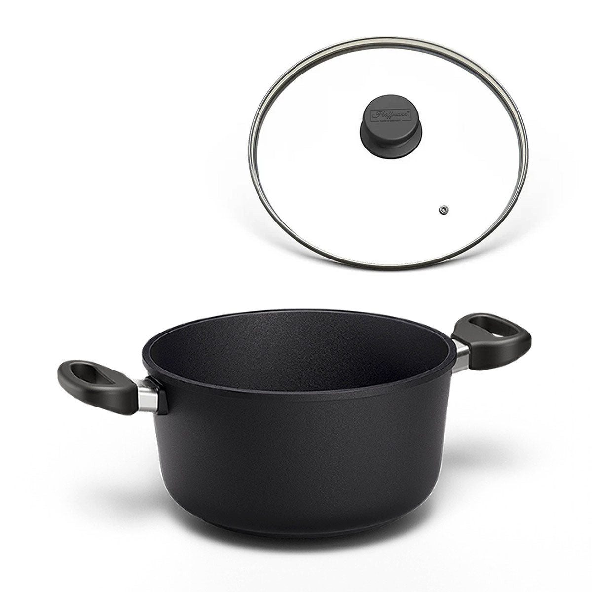 Hoffmann Germany Kochtopf STONIQ PFAS-frei Antihaft Ø 20 cm mit Glasdeckel – Made in Germany, Aluguss (Set, 2-tlg., 1x Kochtopf Ø 20 cm + 1x Glasdeckel), Aluguss, Schmortopf, backofenfest bis 300°C, Induktion